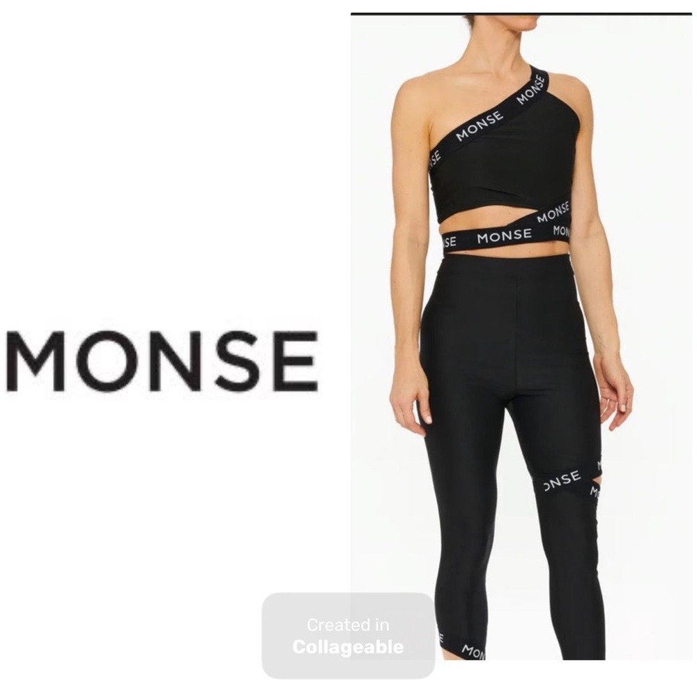 ‼️WOW‼️MONSE SET‼️leggings & Sports bra ‼️Logo Trim Cut Out Black